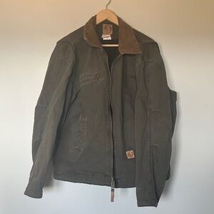 Berne Canvas Work Wear Men's Army Green Jacket with Corduroy Collar
